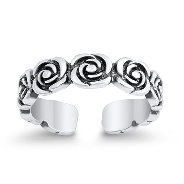 Roses Toe Ring Adjustable Band  925 Sterling Silver (4mm)